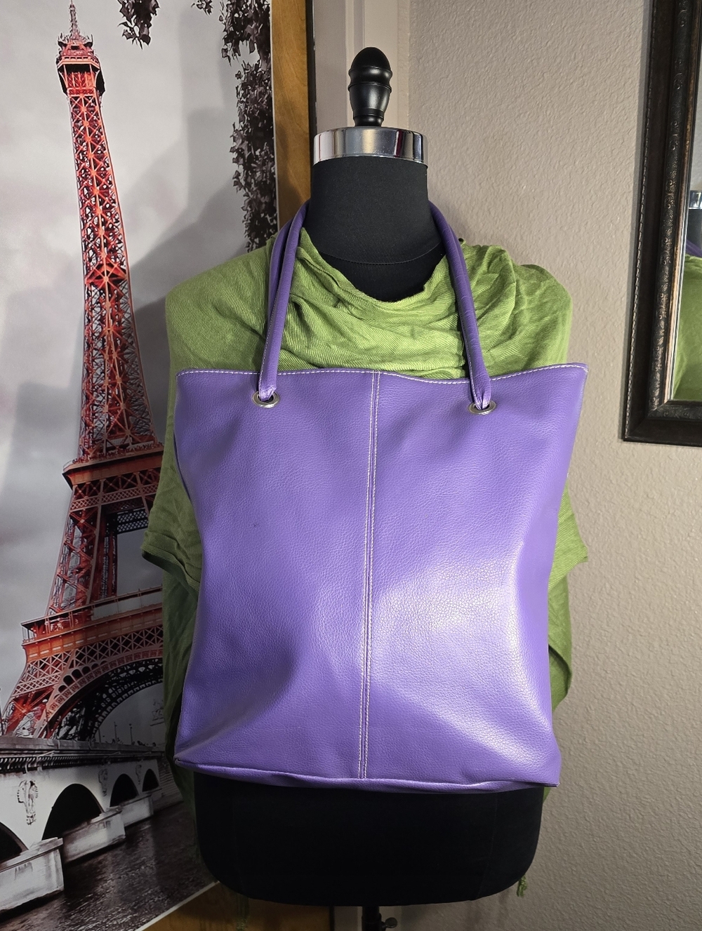 #0576 🧜♀Preloved Purple Tote Bag 14.5x15x2.5 12"Double Handle Drop 1 Zip Pckt